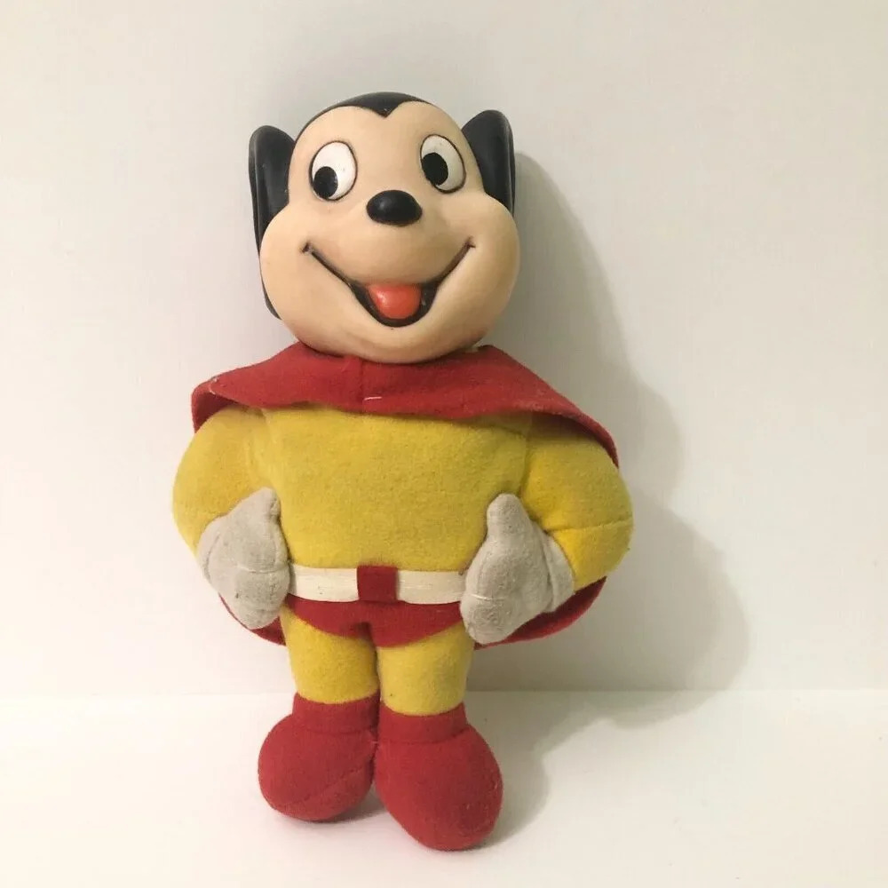 1988 Vintage Viacom Vinyl Head Mighty Mouse Plush Toy 8 Inch  Tall